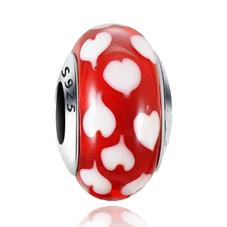 2025 Classic 925 Sterling Silver Colored Flower & Leaf Murano Glass Charm Beads | DIY Bracelet