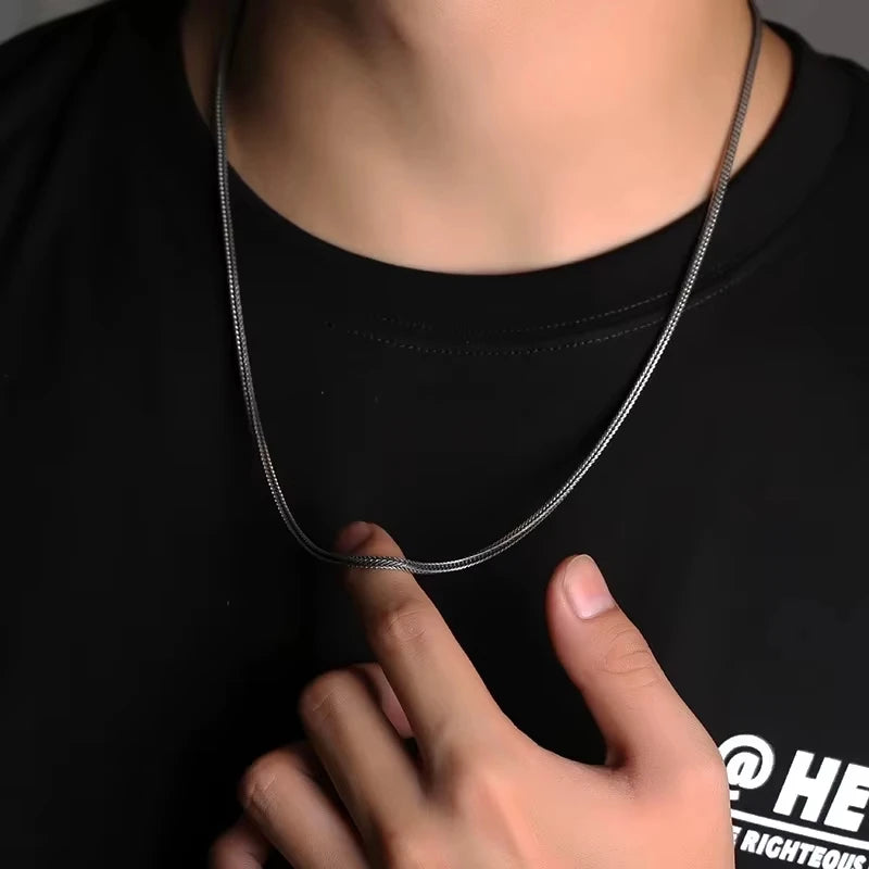 Real S925 Sterling Silver Foxtail Necklace for Men – 1.6mm Solid Snake Bone Chain Vintage Jewelry