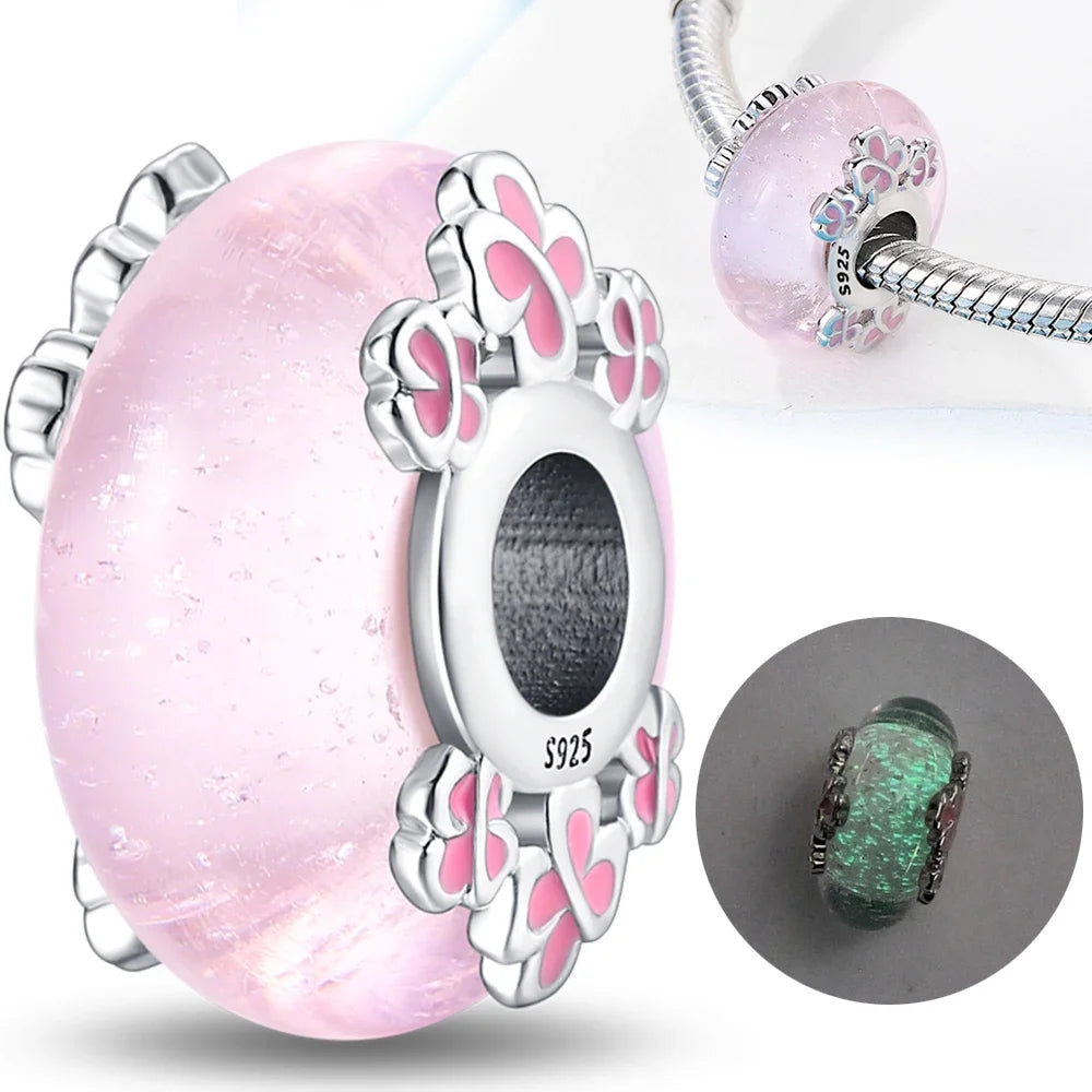 925 Silver Pink Cherry Blossom 🌸 Dangle Charm Bead for Pandora Bracelet