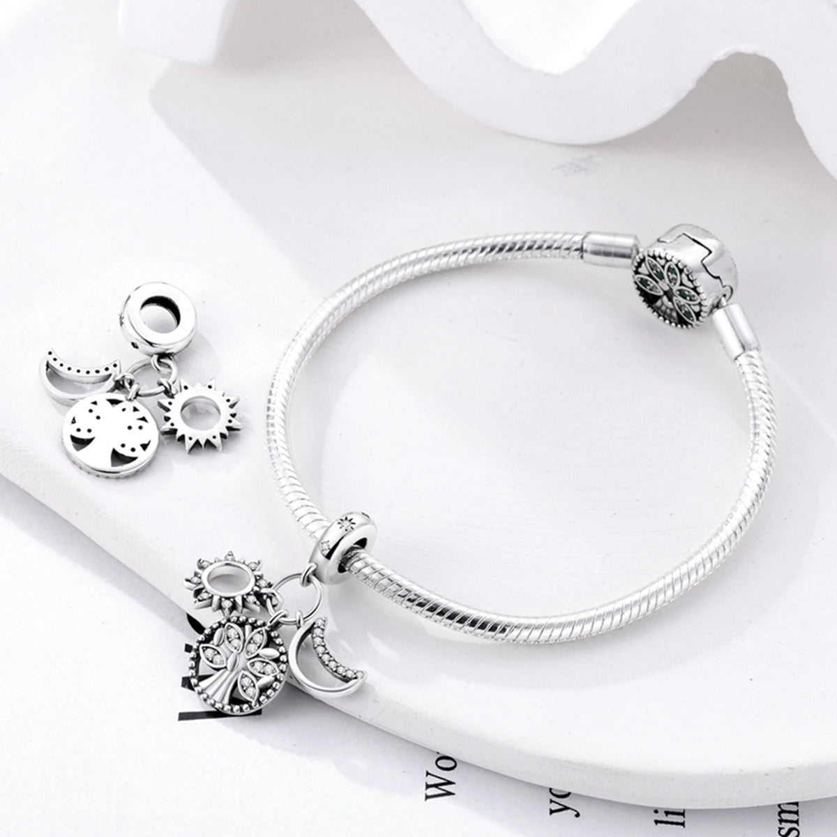 Silver Plated Colorful Glowing Moon & Stars Rainbow Dangle Charms | Fit Original Bracelet & Necklace | Women’s Jewelry Beads