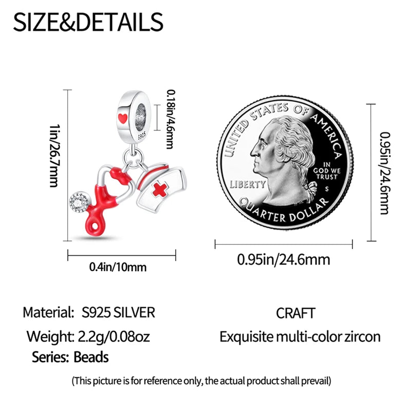Doctor Nurse 925 Sterling Silver Charms Beads | Original Trendy Medical Pendant for DIY Bracelet Jewelry