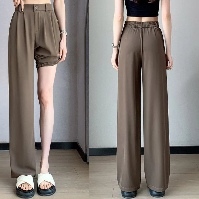 Women’s Classic Straight-Leg Suit Pants | Korean Casual Baggy Slacks | Elegant Long Trousers for Ladies