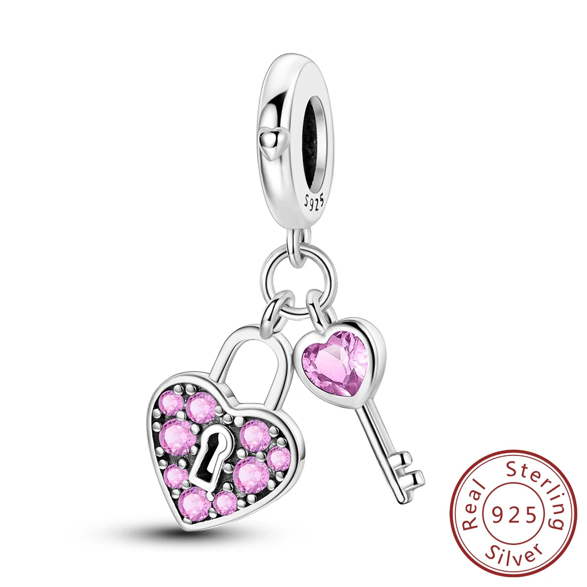 925 Sterling Silver Pink Zircon Heart Cross Charm | Fits Pandora Original Bracelet | Women’s Pendant DIY Jewelry Gift