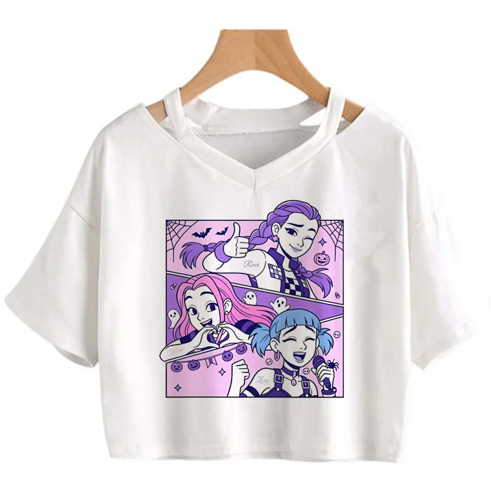 Kpop Demon Hunters Girls Crop T-Shirt – Women’s O-Neck Summer Y2K Punk Sleeveless Top