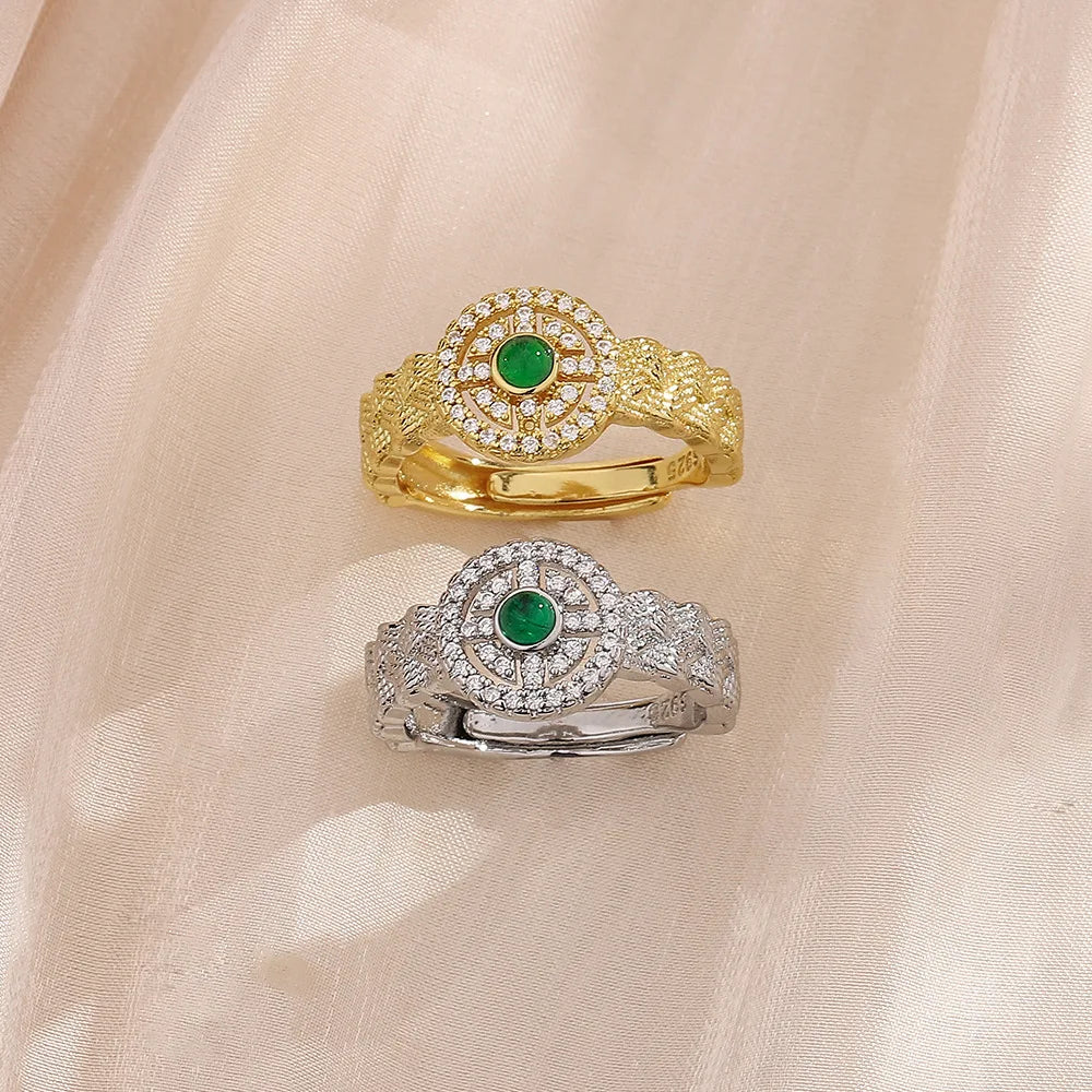 PANJBJ 925 Sterling Silver Hotan Jade Geometric Adjustable Ring | Retro Delicate Jewelry Gift for Women