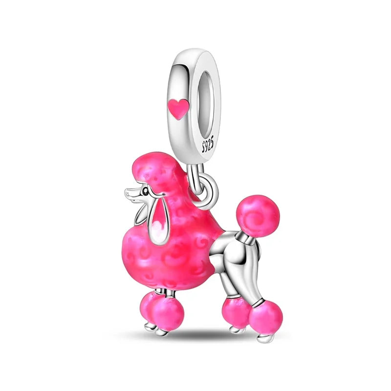 Romantic Pink Flowers 925 Sterling Silver Charms | Bag Lipstick Heart Bow Rose Bead Fit Original Bracelet DIY Jewelry Gift