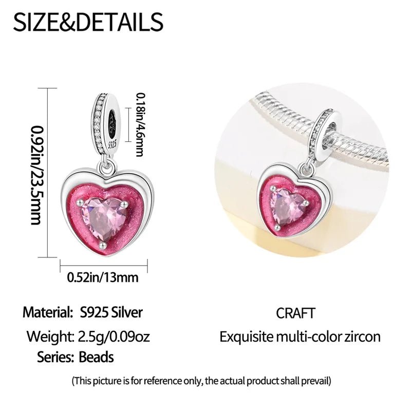 New 925 Sterling Silver Red Heart Charm Bead – Fits Original 3mm Bracelet Lucky DIY Jewelry Gift for Women