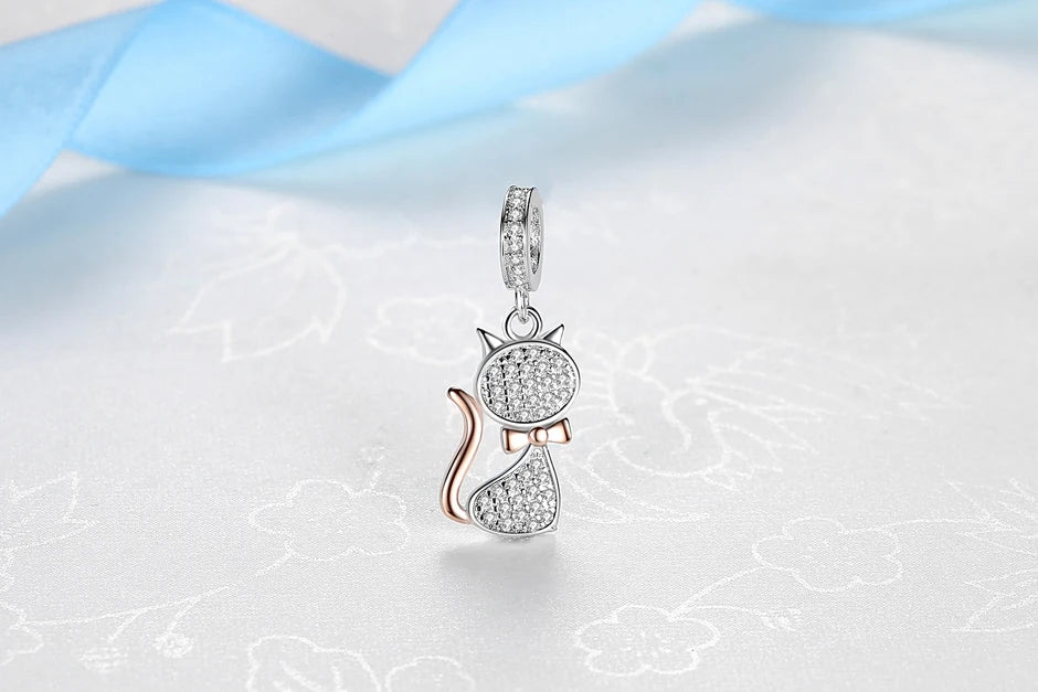 925 Sterling Silver Love Pets Dog Cat Paw Print Charm Beads for Women