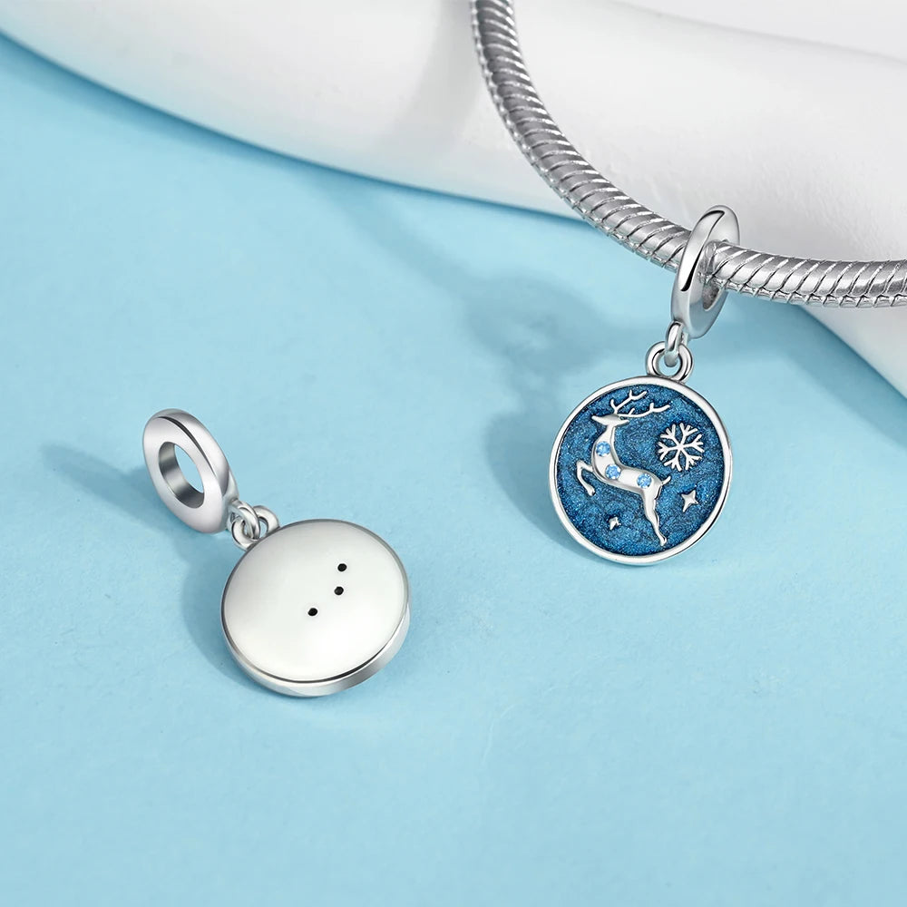 925 Sterling Silver Blue Christmas Reindeer Pendant Charm for Bracelet DIY Jewelry Gift