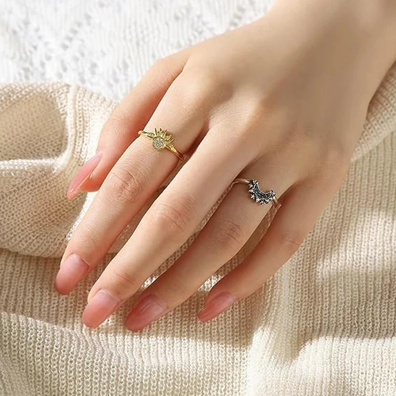 2025 Hot Sale Sun and Moon Combination Ring Set 925 Sterling Silver | Couple Rings for Women Engagement & Birthday Gift Jewelry