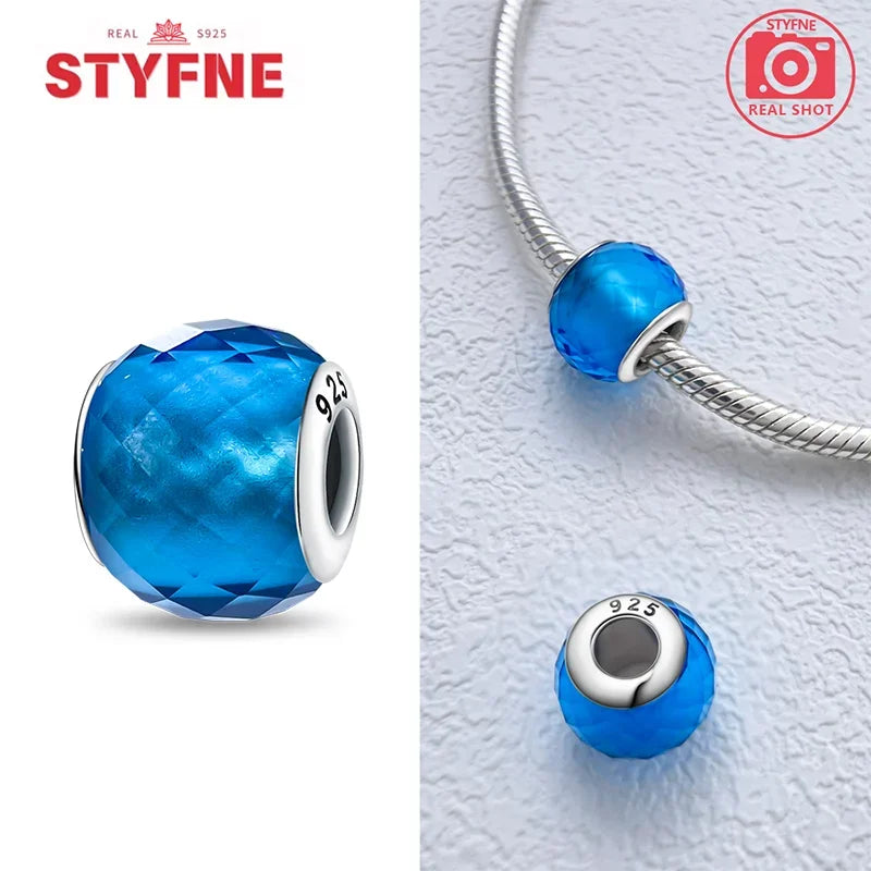 925 Sterling Silver Blue Series Crystal Enamel Murano Bead | Fit Original Bracelet Women DIY Fine Jewelry Gift