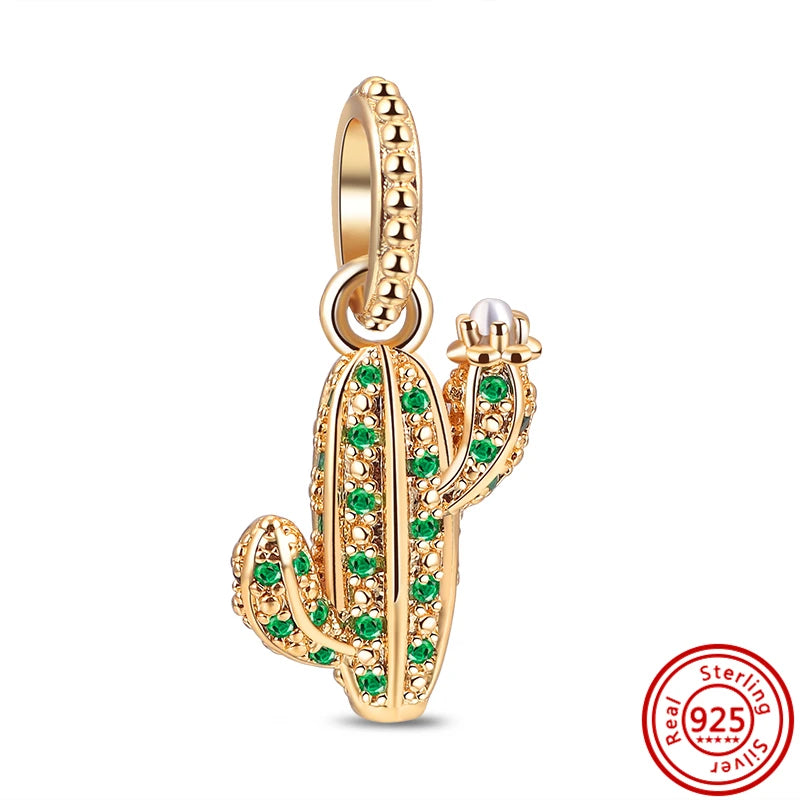 New Plated Gold Sparkling Charm Palace Museum Chicken Cactus Bee Bead | Fit Original 925 Silver Bracelet DIY Jewelry Gift