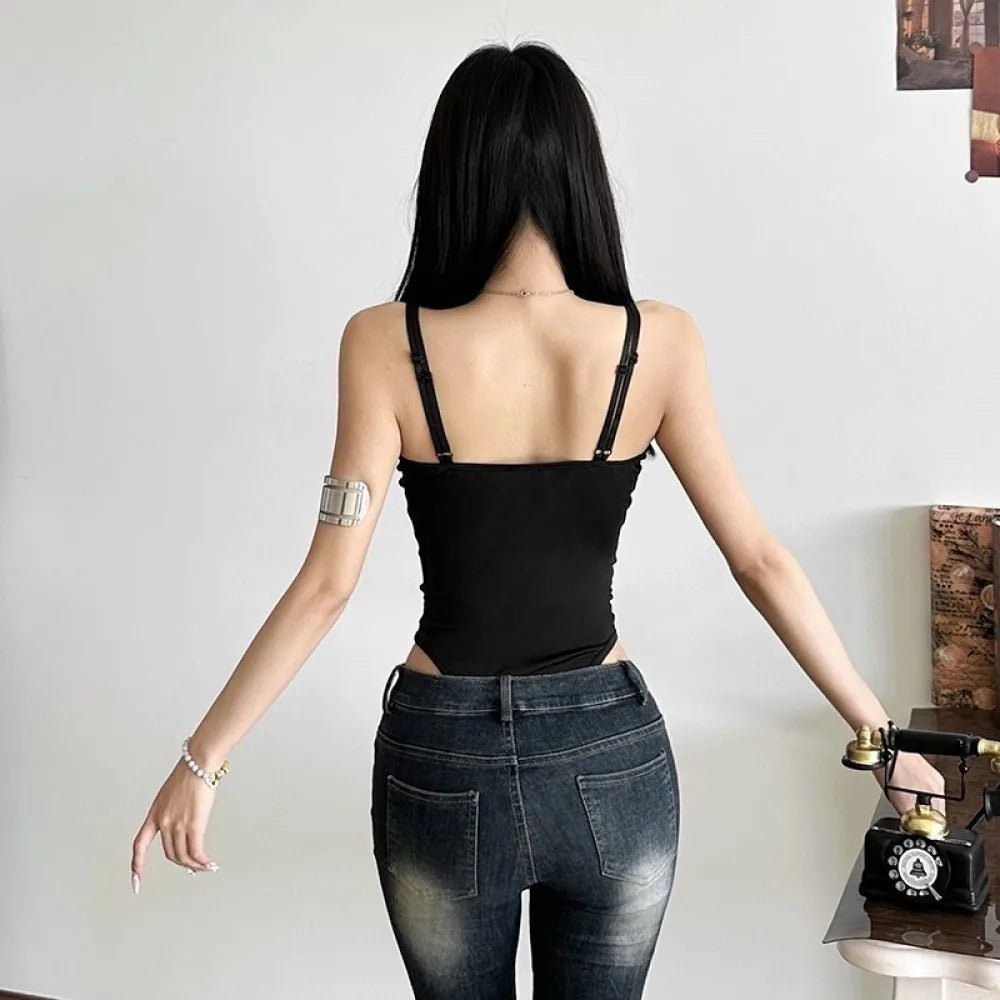 SylCue Mesh Patchwork Bodysuit – Sexy Low-Neck Backless Slim Fit Streetwear 🔥👗