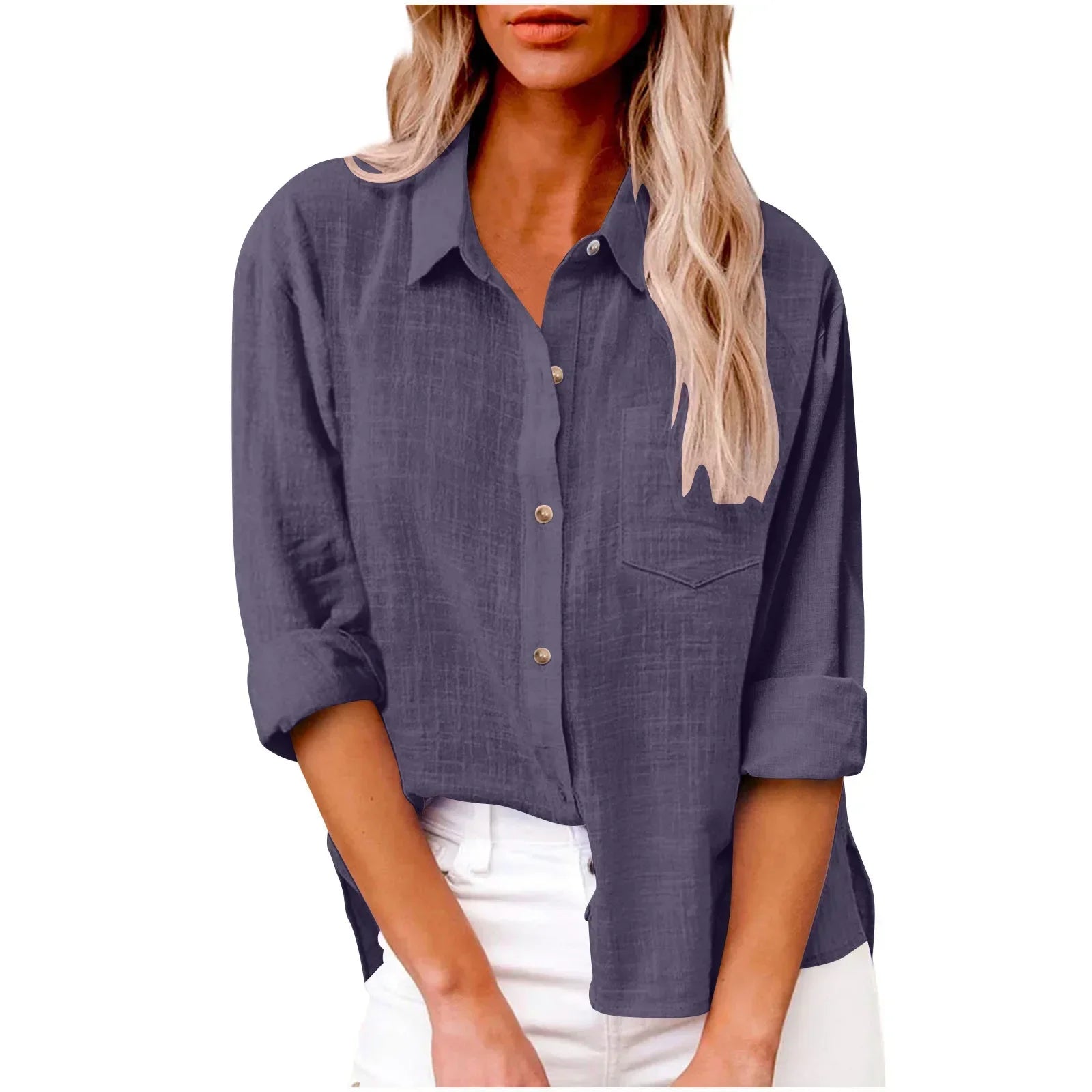 Cotton Linen Long Sleeve Women’s Shirt – Solid Elegant Casual T-Shirt 👚🌿