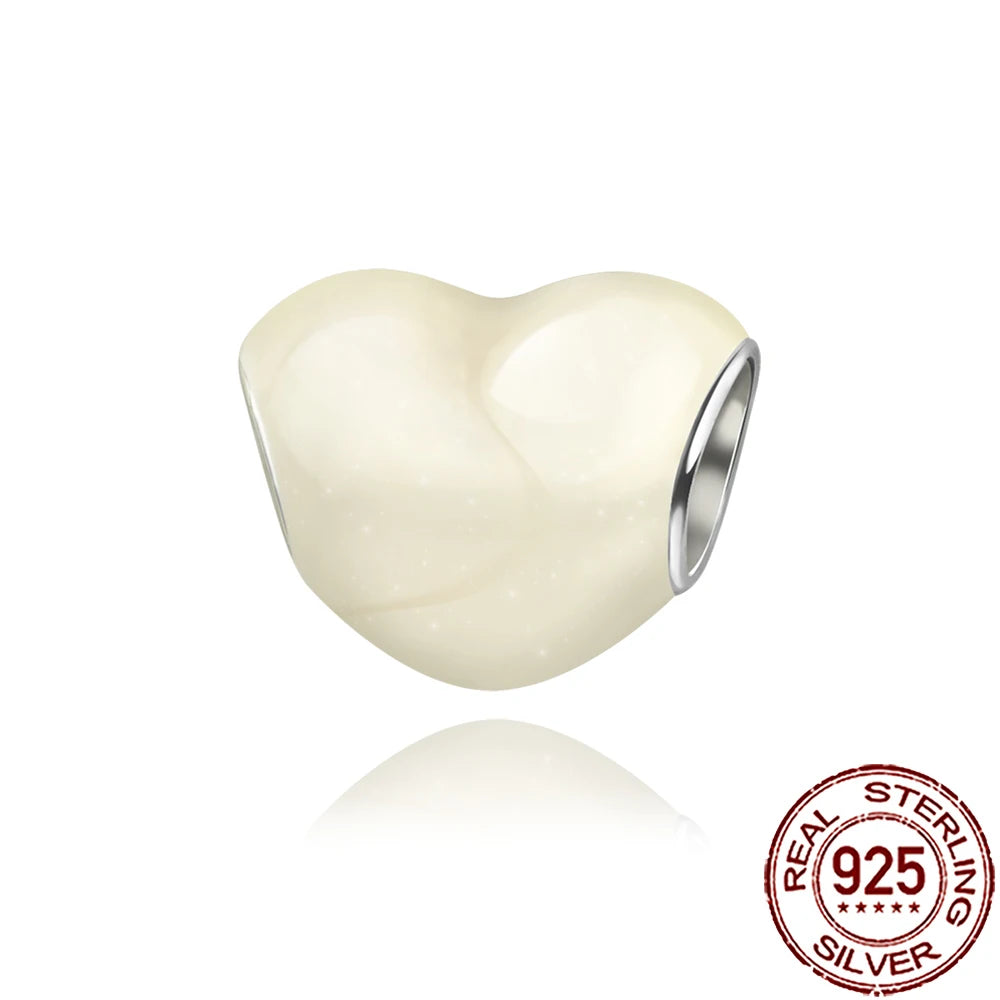 2025 New 925 Sterling Silver Colorful Shine Heart Charm Beads | Fit Snake Chain Bracelet & Necklace Women DIY Jewelry