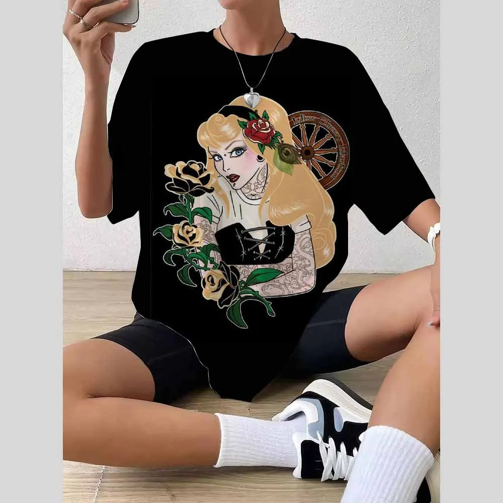 Women’s 2025 Trend Top – 3D Disney Princess Print T-Shirt / Blouse Fashionable Summer 👗✨