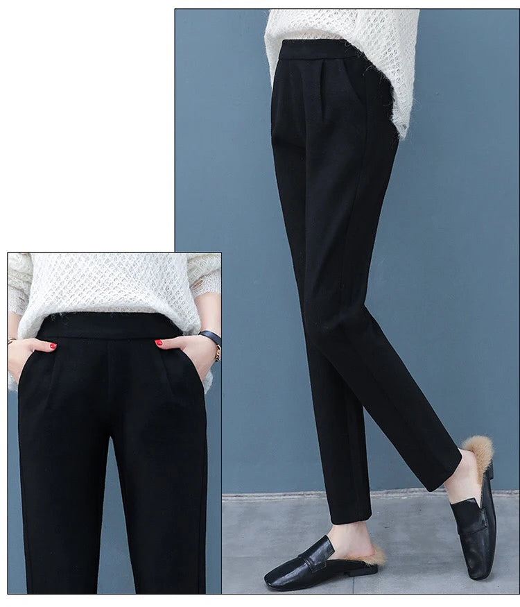 2024 Woolen Harem Pants for Women | High Waist Elastic Suit Pants | Korean Style Autumn Winter Trousers