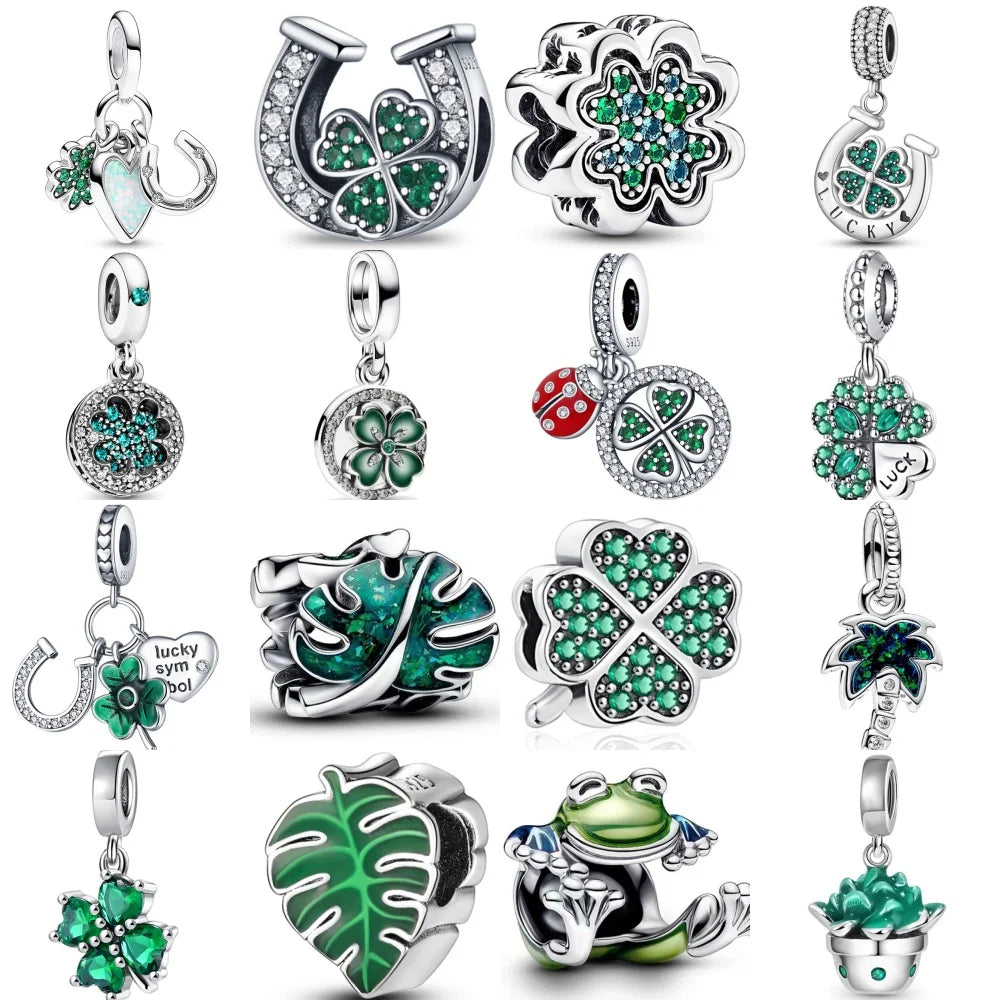 925 Sterling Silver Lucky Grass Leaf Charm | Fits Pandora Original Bracelet | 2024 Fine Bead Pendant | DIY Jewelry Gift