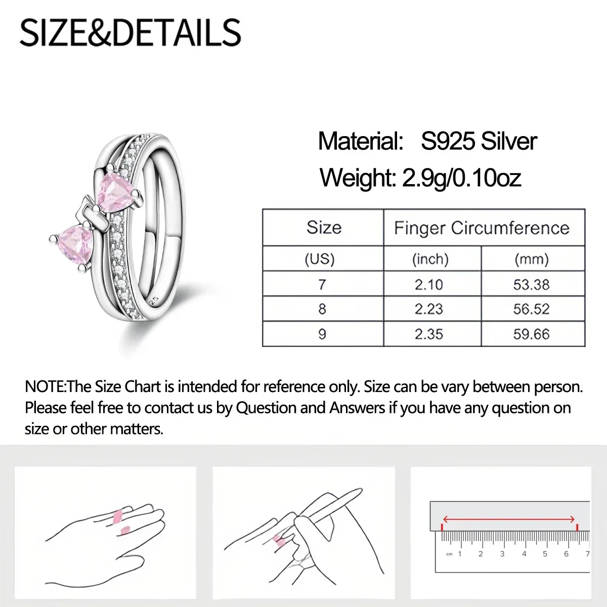 925 Sterling Silver Double Heart, Bow & Starfish Crown Rings | Women’s Moon Ring Fine Jewelry Wedding & Valentine Gift