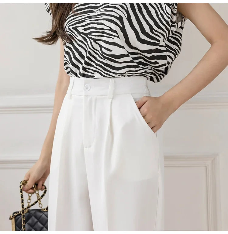 Women’s High Waist Suit Pants | Summer Black Harem Business Pants | Korean Style Pocket Thin Nine-Point Trousers