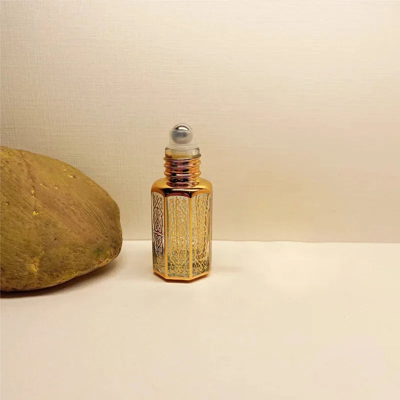 1PC 3/6/12ML Laser Coated Essential Oil Roller Bottle – Empty Glass Roll-On Perfume Bottle with Steel Roller Ball