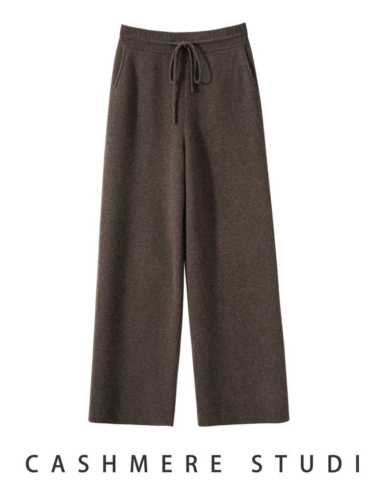 100% Cashmere High Waist Wide Leg Pants | Winter Warm Solid Trousers | Casual Korean Women’s Pants