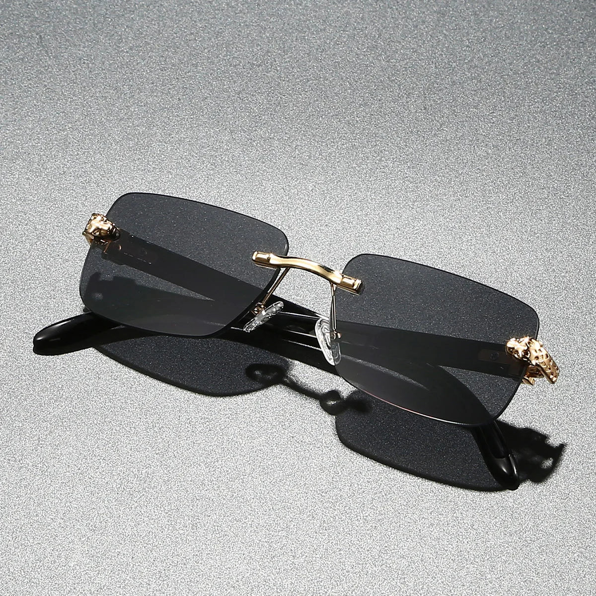 Europe Fashion Rectangular Sunglasses – Men Women Unisex Luxury Rimless Frameless Sun Glasses | Cheetah Style Wooden Texture