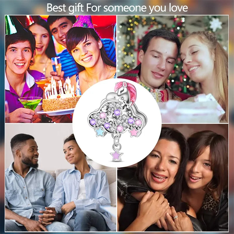 925 Silver Plated Magic Mirror Princess Angel Pink Charm Beads | Fits Original Pan 925 Bracelet | Exquisite DIY Jewelry