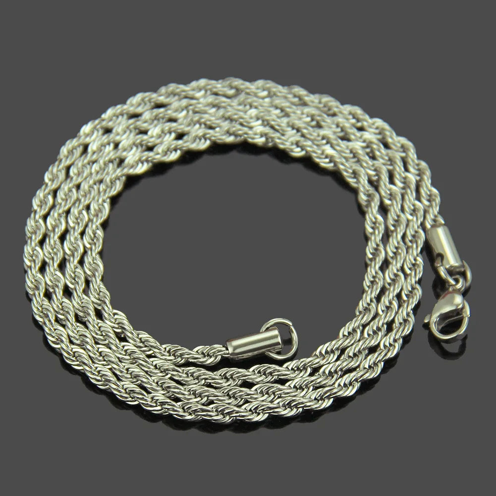 HNSP Stainless Steel Twist Rope Chain Necklace for Women & Men – Durable Pendant Chain Jewelry