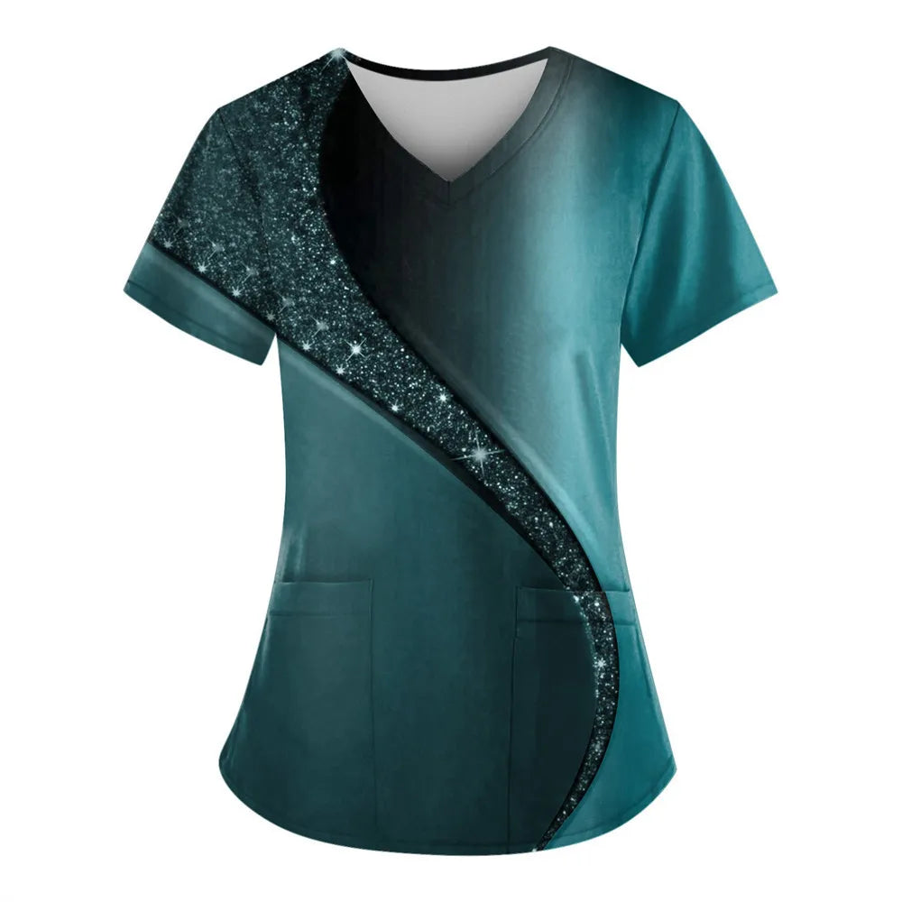 Women’s Nursing Scrubs ✨ Starlight 3D Print V-Neck Medical Uniform 💙