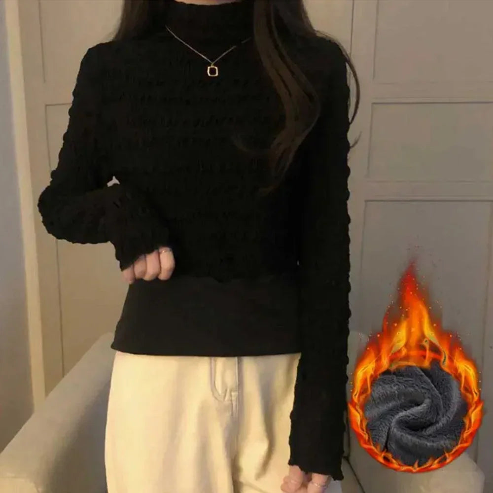 Women’s Half-High Neck Slim Fit Long Sleeve Top – Elegant Casual Thermal Bottoming Shirt