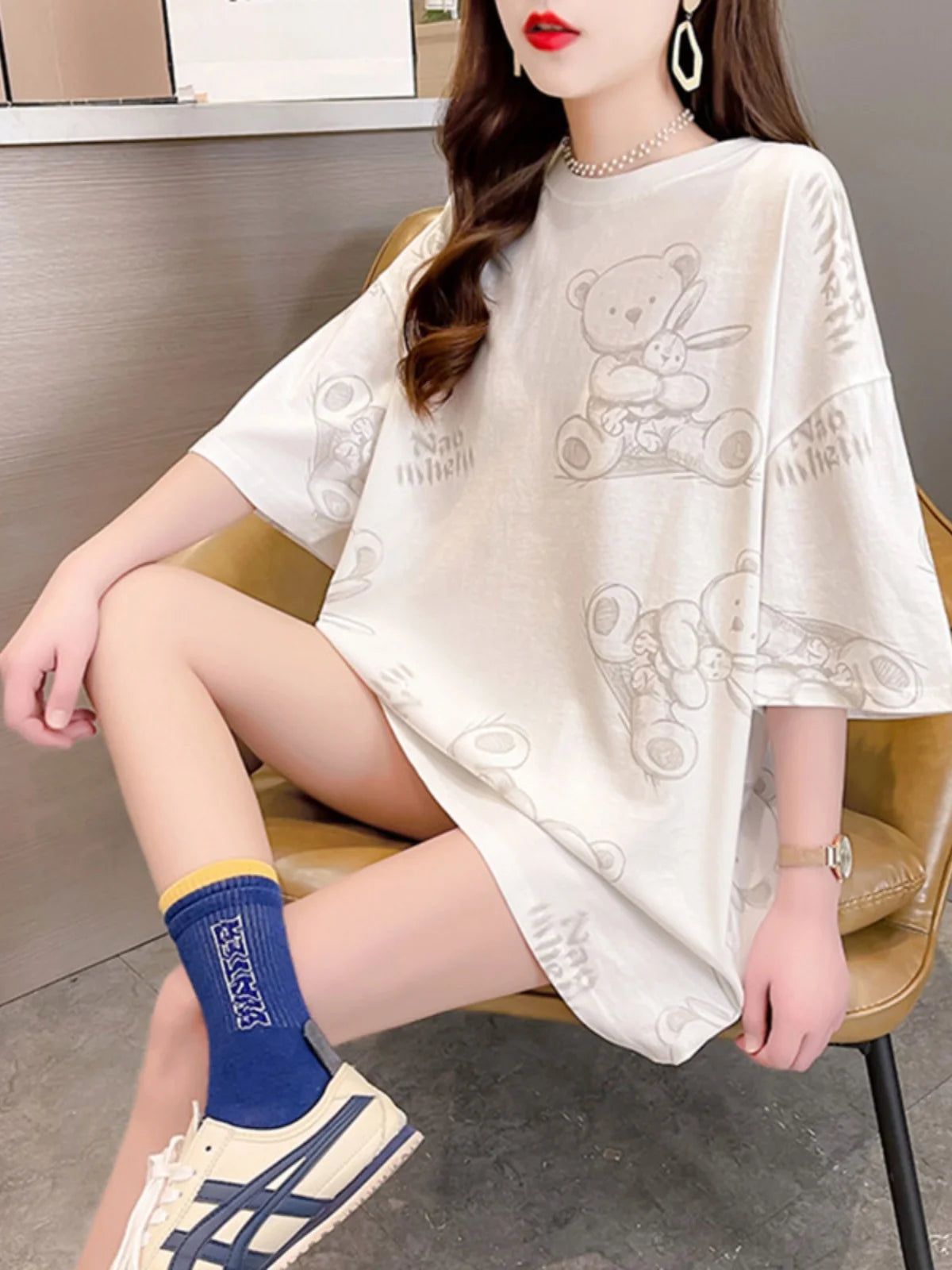 Plus Size Women’s Cartoon T-Shirt | Summer Loose Fit Top | Korean Style Short Sleeve Round Neck