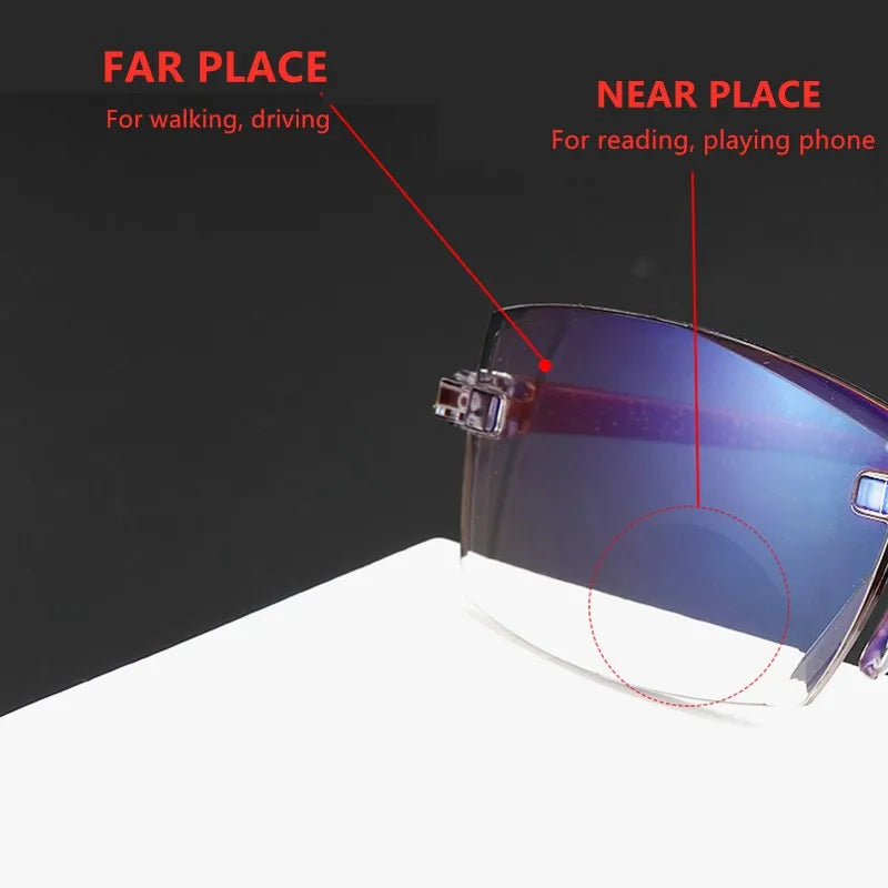 Men & Women Rimless Reading Glasses – Anti Blue Light Bifocal Eyewear for Far & Near Vision | Presbyopic Glasses +1.50/+2.00