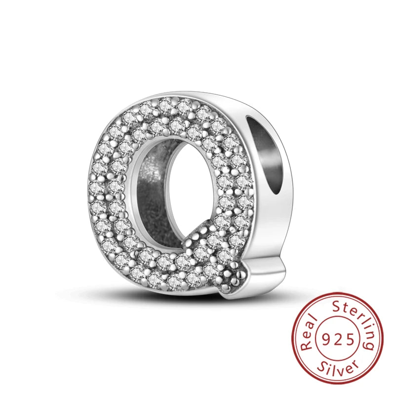 925 Sterling Silver A–Z Alphabet Letter Charms | 26 Letters Beads Fit Original Bracelet DIY Jewelry Making Gift