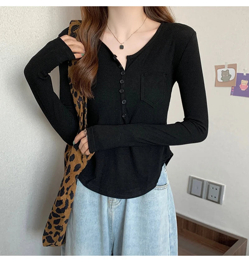 ✨ Plus Size Irregular Hem T-Shirt 👚 Long Sleeve Korean Style Top 🍁 Casual Spring Autumn Commute Wear