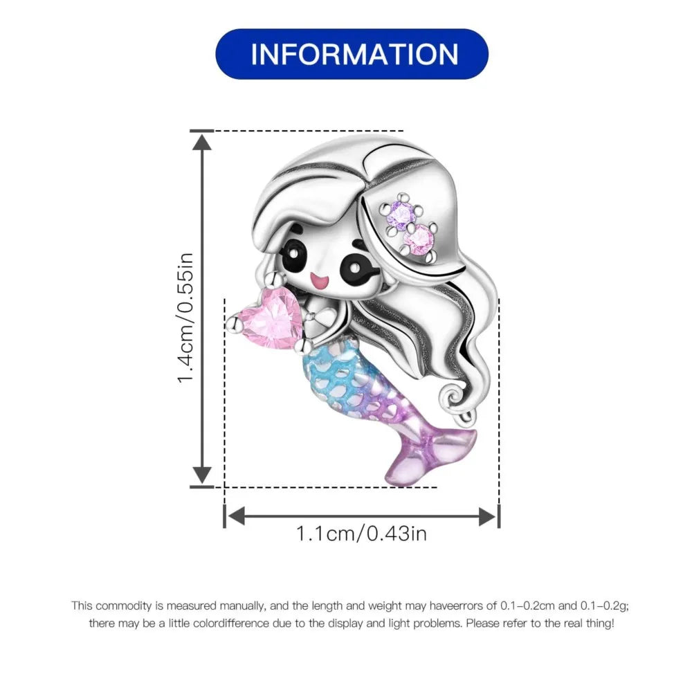 Orstarry 925 Sterling Silver Mermaid Cartoon Charm | Original Pendant Beads Fit Pandora Bracelet DIY Fine Jewelry Gift