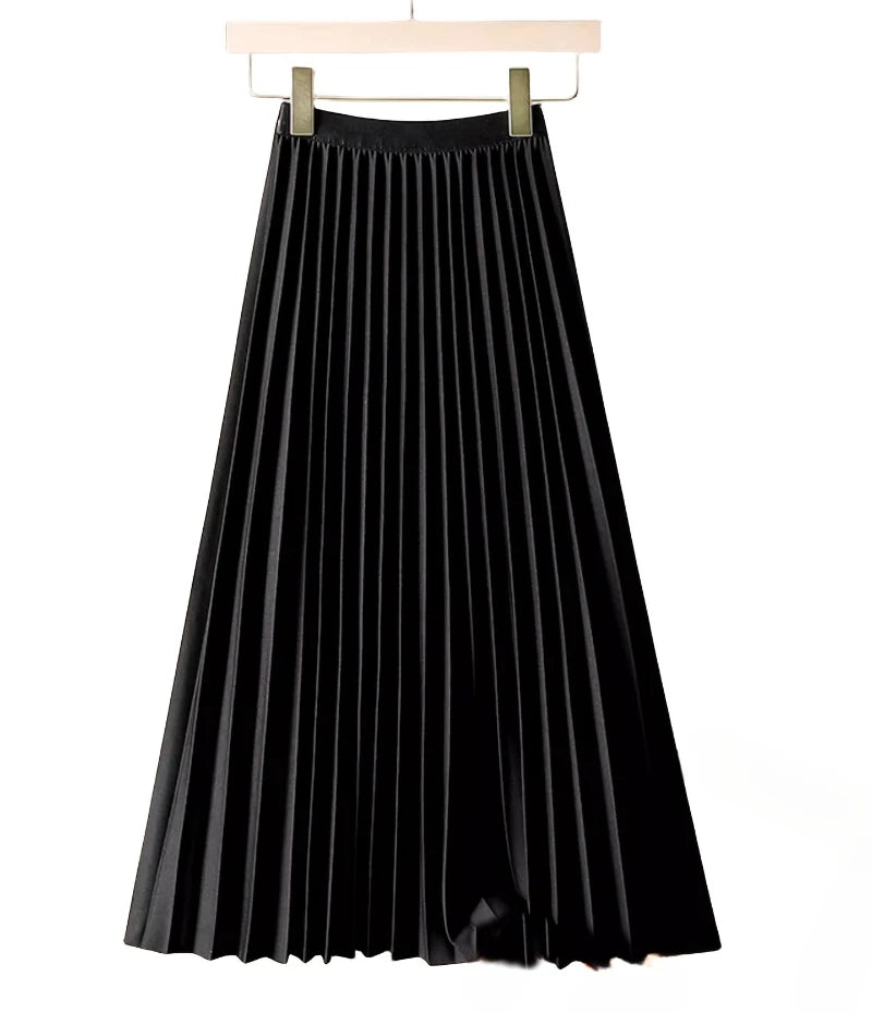 Ladies Fashion Casual Long Pleated Skirt – Elegant Vintage Temperament Party Faldas