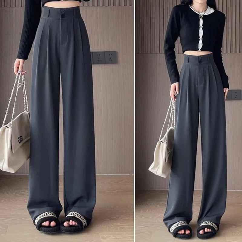Lady Baggy High Waist Suit Pants | Women’s Classic Straight Leg Trousers | Casual Daily Slacks