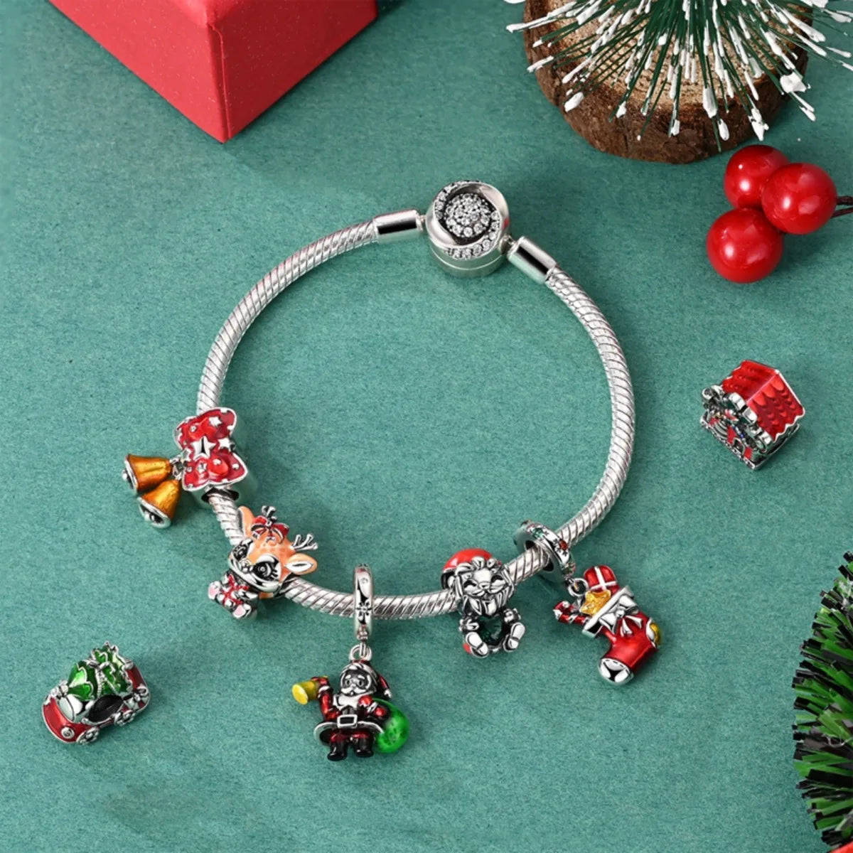 Christmas 925 Sterling Silver Charms | Santa Claus Reindeer Snowman Tree Beads Fit Original Bracelet