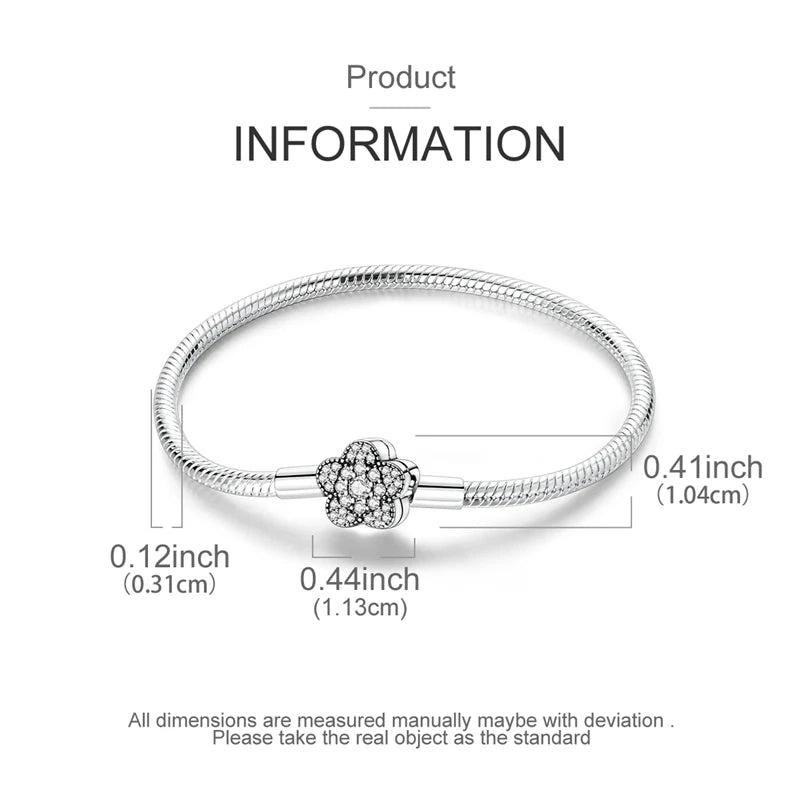 925 Sterling Silver Heart Moon Sun Clasp Charm Bracelet | 17–20CM Original Bracelet for Women | Fits Pandora DIY Beads Jewelry