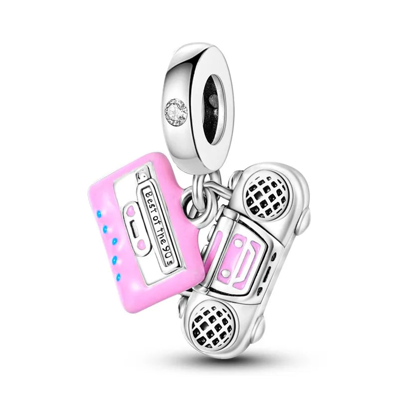 925 Sterling Silver Funny Playable Charms Beads | Smart Watch Tarot Bike Travel Dangle Fit Pandora Bracelet DIY Jewelry