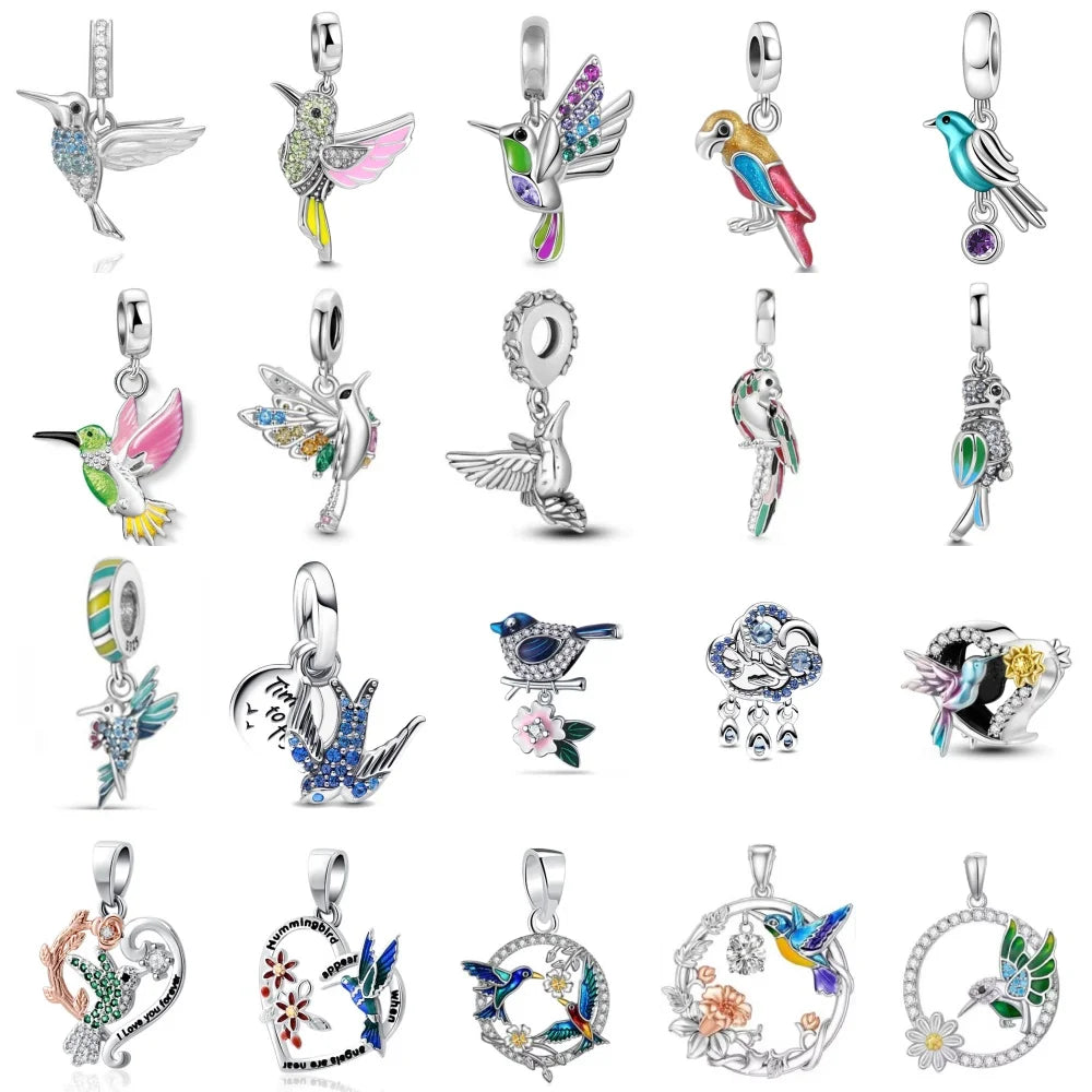 New 925 Sterling Silver Hummingbird & Swallow Pendant Charm | Bird Bead for Original European Bracelet DIY Women’s Jewelry