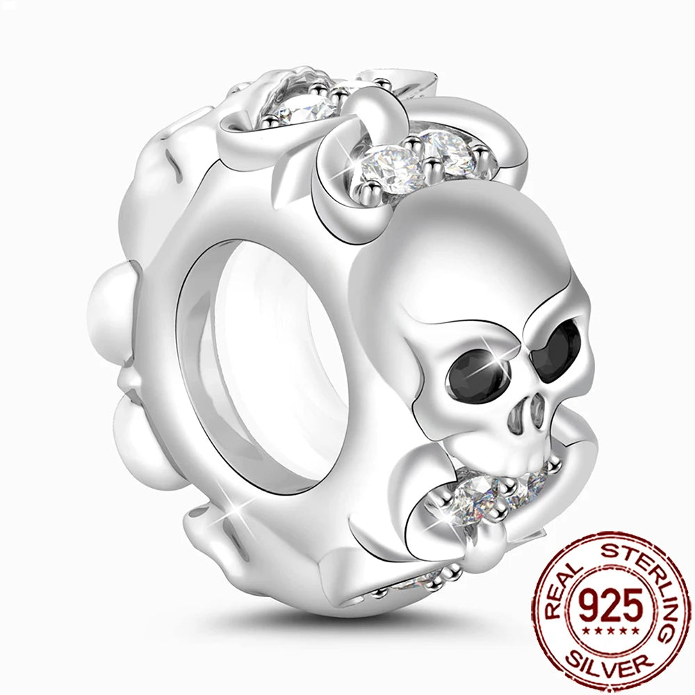 Gothic 925 Sterling Silver Grim Reaper Skull Charm Bead Fit Pandora Bracelet