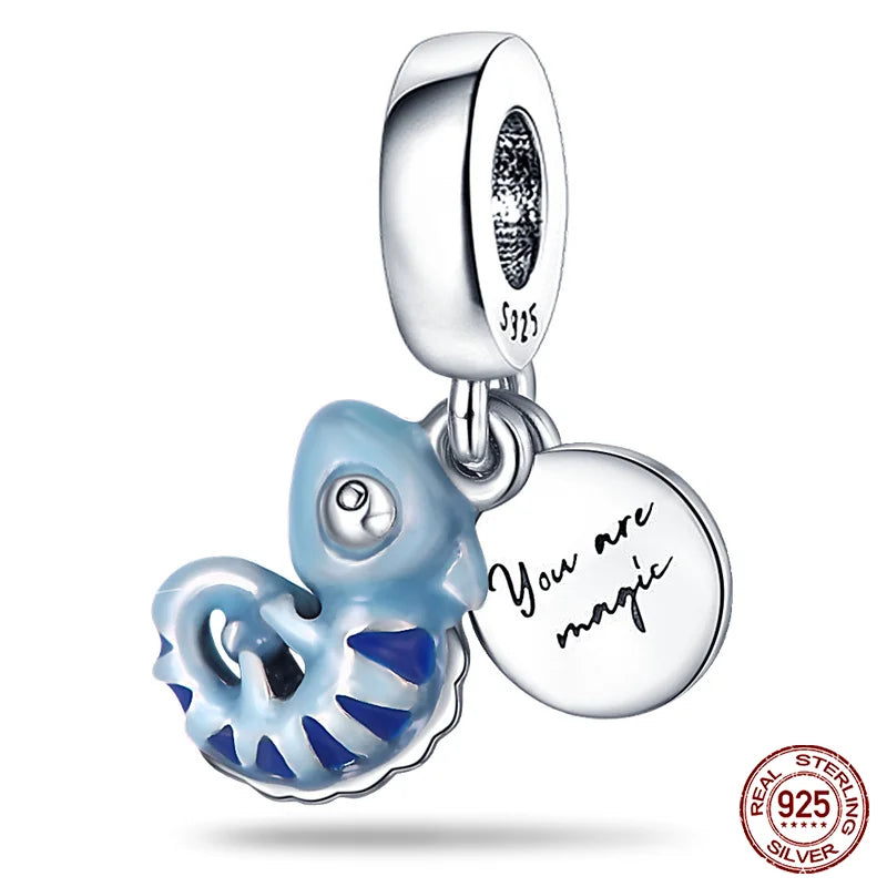 Blue Ocean Series 925 Sterling Silver Turtle Crab Mermaid Charms for 3mm Bracelet