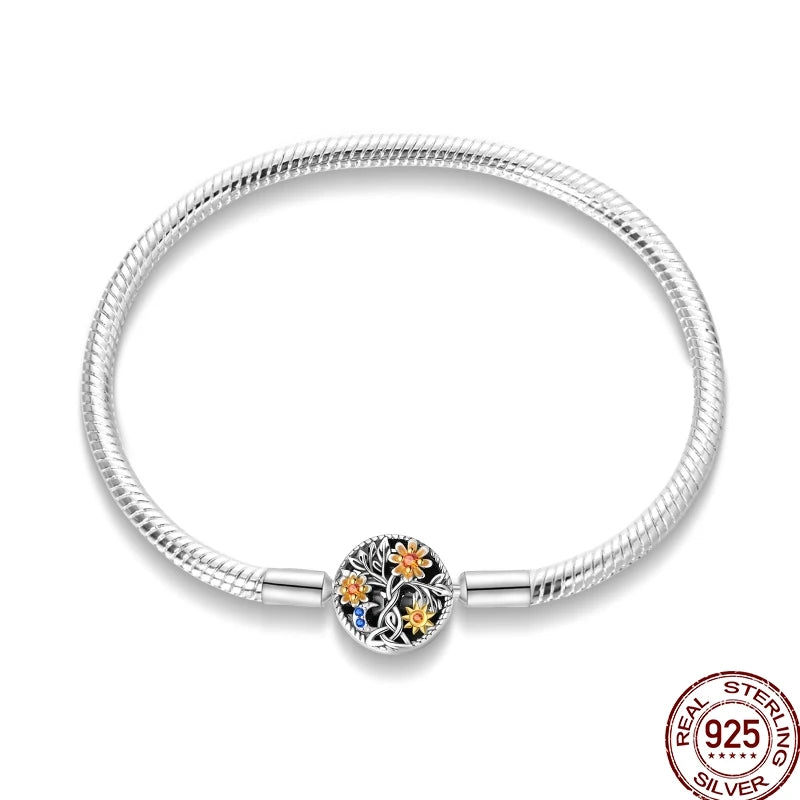 925 Sterling Silver Heart Moon Sun Clasp Charm Bracelet | 17–20CM Original Bracelet for Women | Fits Pandora DIY Beads Jewelry