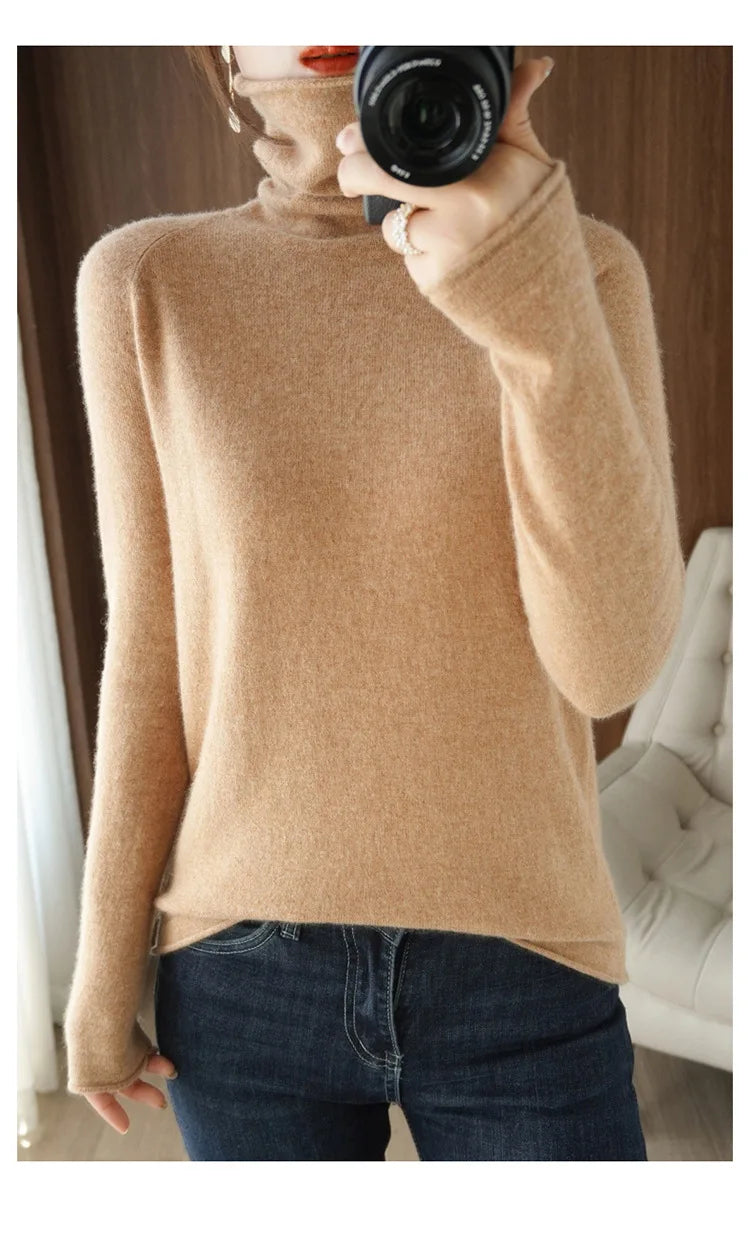 Autumn Winter Women’s Turtleneck Sweater – Slim Fit Long Sleeve Basic Knit Top | Warm Stretch Pullover