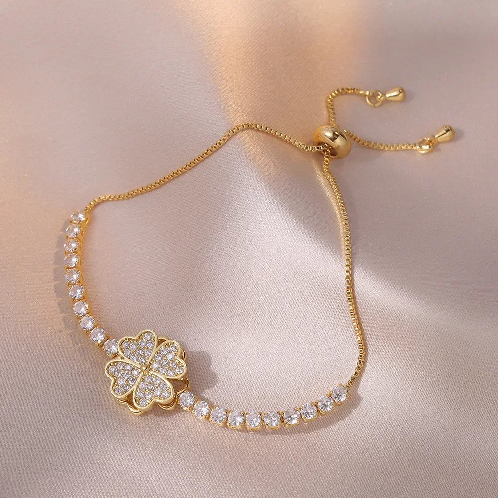 Multicolor Heart Charm Bracelet 💖 Titanium Steel Rhinestone Jewelry