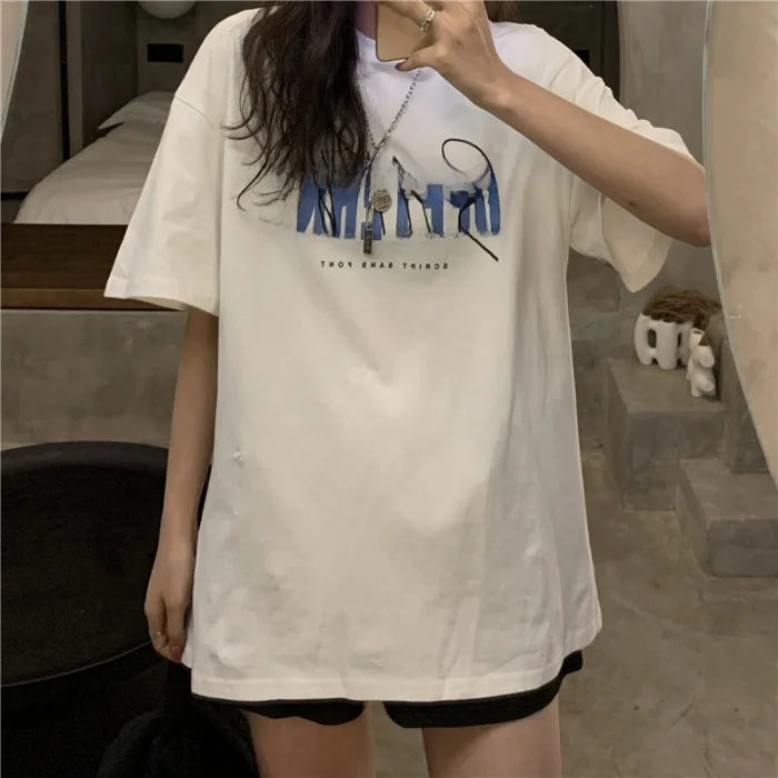 Oversized American Street Style T-Shirt for Women | Retro Loose Cotton Casual Top