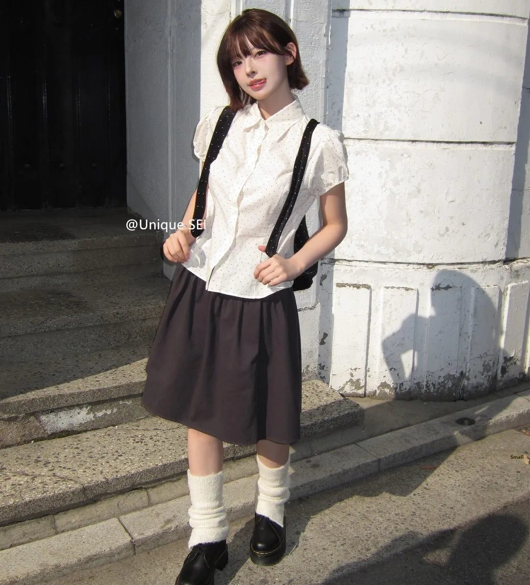 Sweet Korean Style Polka Dot Short Sleeve Blouse | Women’s Slim Fit Summer Top with Bubble Sleeves