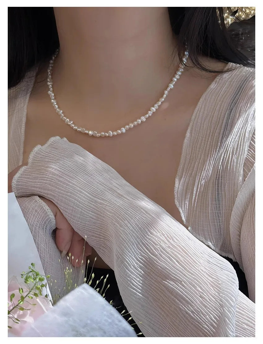 2025 New 925 Sterling Silver Baroque Freshwater Pearl Necklace | Elegant Jewelry Gift for Women